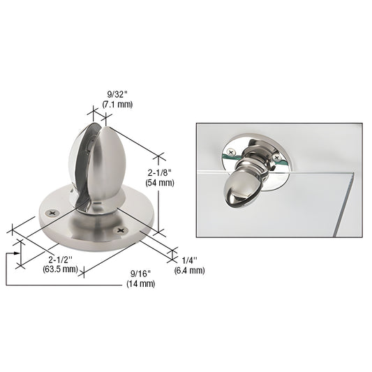 VPC14BS brushed 316 stainless steel panel clamp for 1/4-1/2" glass or divider panels, round base, mounting screws