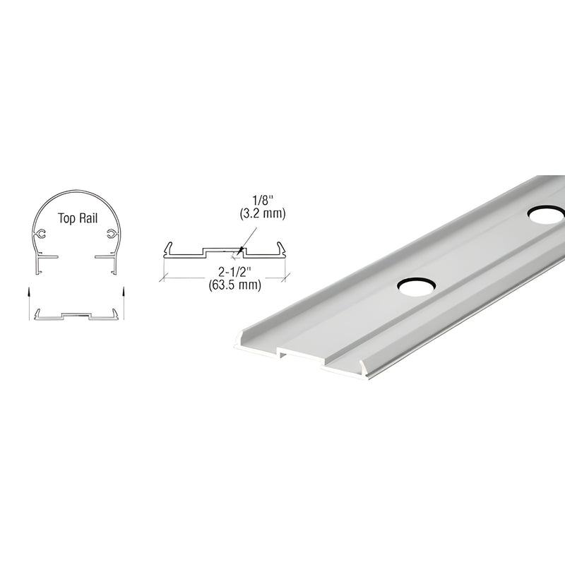 Silver metallic aluminum pre-punched picket infill rail, 2-1/2" wide with round mounting holes, snaps under top rail.