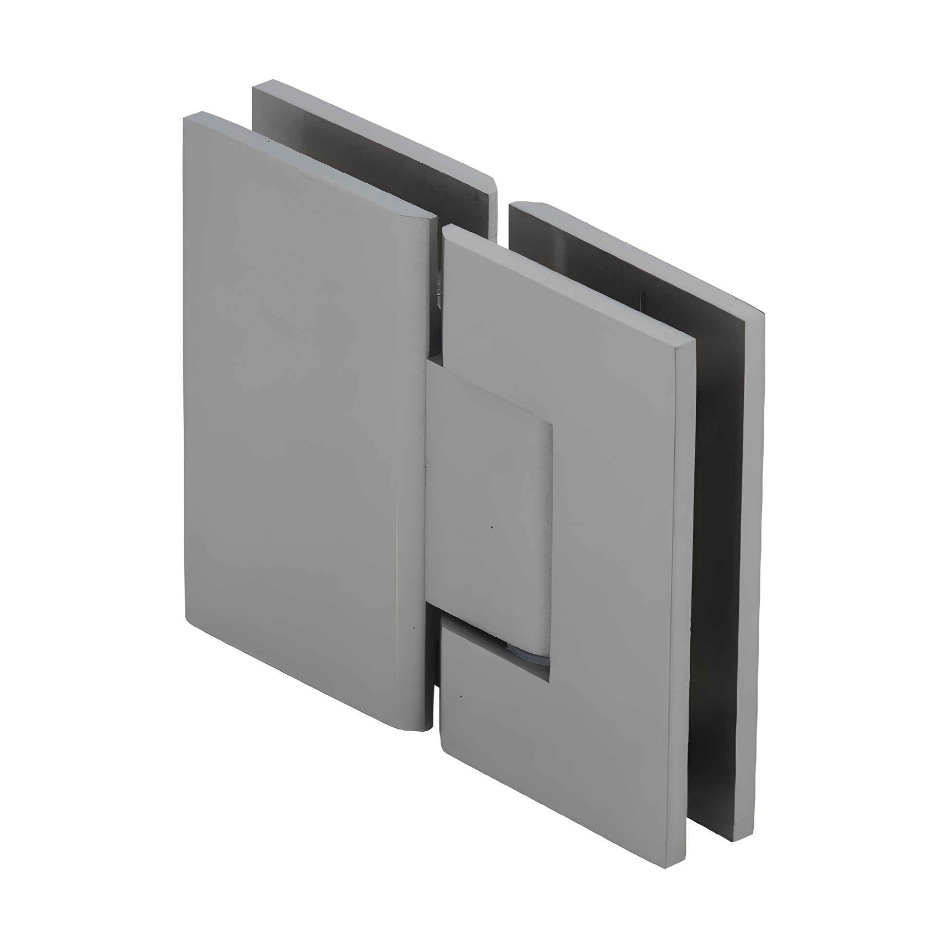 GEN180BN brushed nickel glass-to-glass square shower hinge, solid brass, self-centering, fits 8-12mm glass