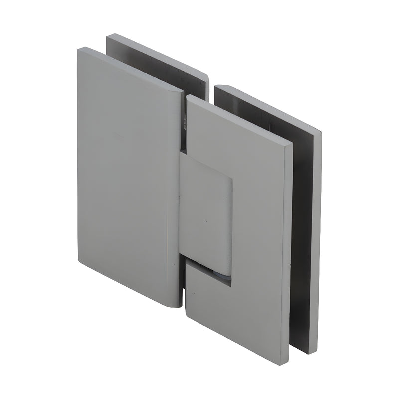 GEN180BN brushed nickel glass-to-glass square shower hinge, solid brass, self-centering, fits 8-12mm glass