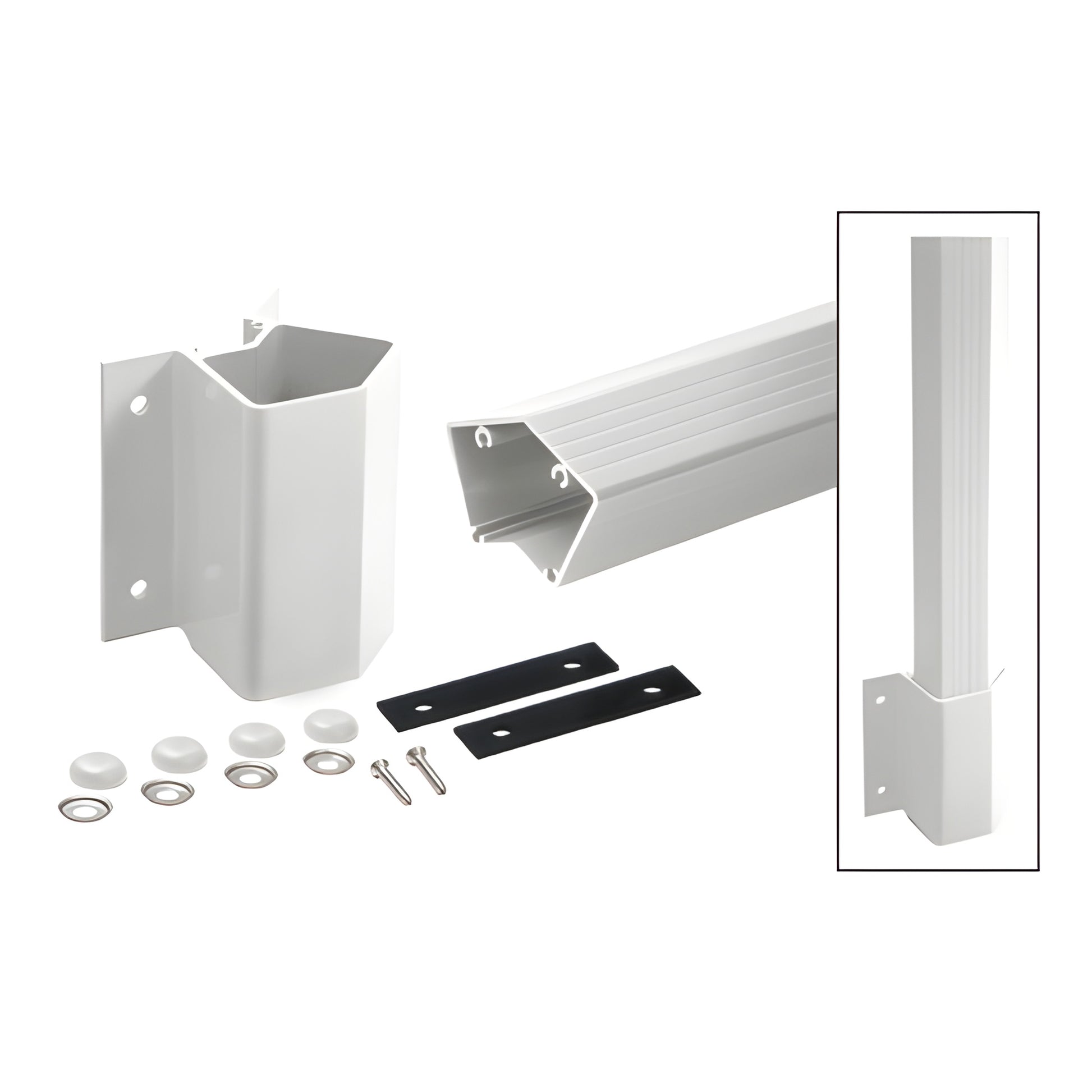 FP536KW Sky White aluminum 135 fascia mount post kit - 46" post, bracket, washers, bolt cover buttons and mounting gaskets.