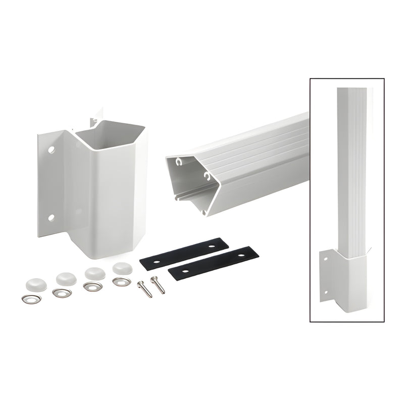 FP548KW: Sky white 135 aluminum fascia-mount post kit with post, bracket, gasket strips and mounting hardware