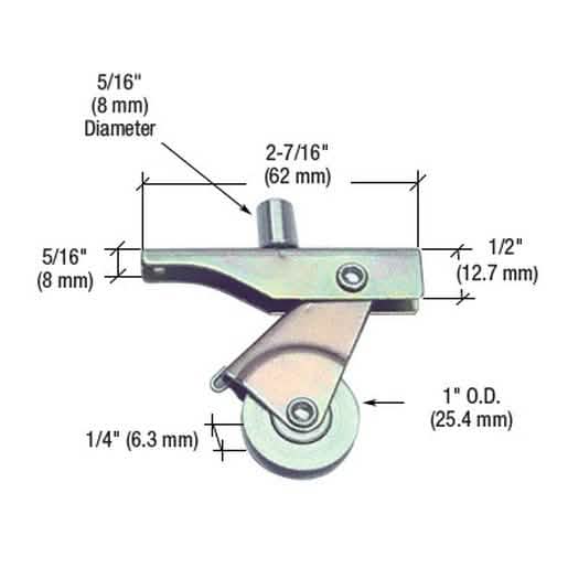 CRL 1" Steel Sliding Screen Door Roller for Bay-Mill Doors - Center Groove Design