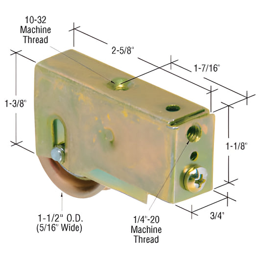 D1831 adjustable steel patio sliding door roller assembly with 1-1/2" concave steel wheel and threaded housing