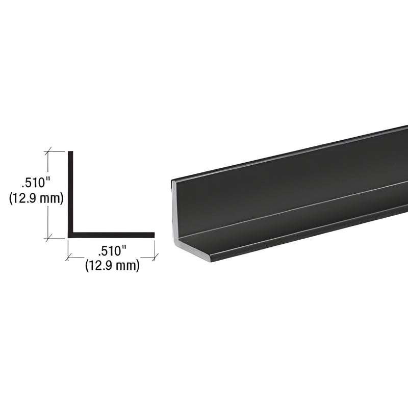 D1627BL gloss-black aluminum L-angle extrusion, 0.51in x 0.51in profile for mirror/trim, 12ft length