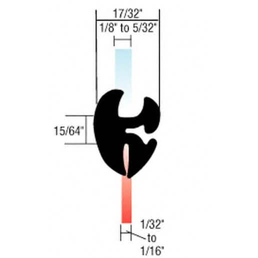 CRL Two-Piece Self-Sealing Universal Weatherstrip for Panels & Glass, 1/32"-1/16" fit.