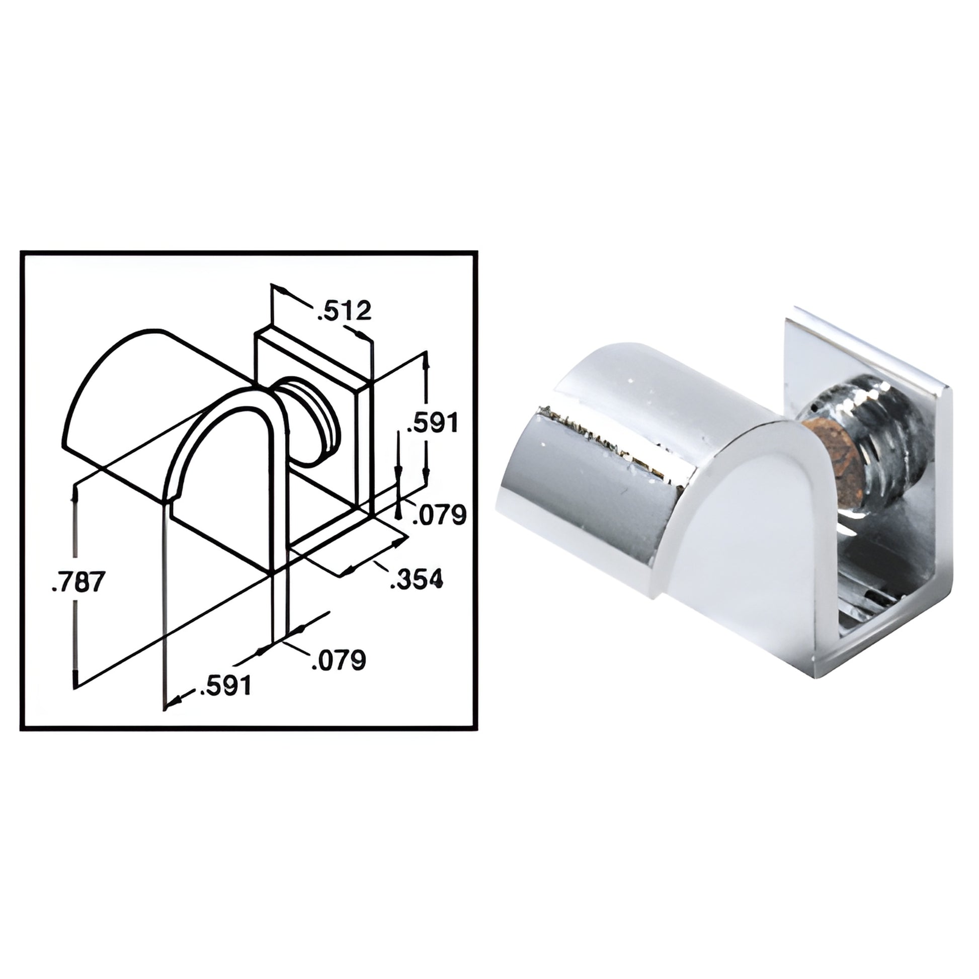 EH228 Polished chrome no-drill plastic-tipped set screw pull for 5-6mm glass, pack of 2 - showcase/stereo cabinet hardware.