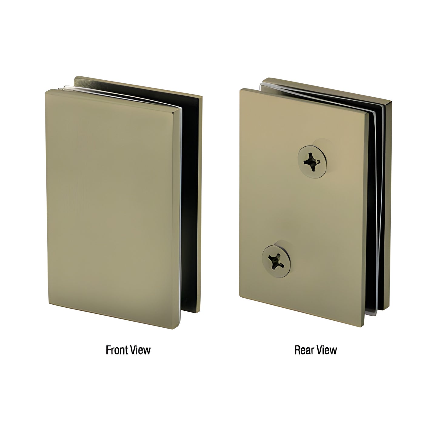 CAM90BBRZ Cambridge 90 brushed bronze stainless steel glass return connector, front and rear views