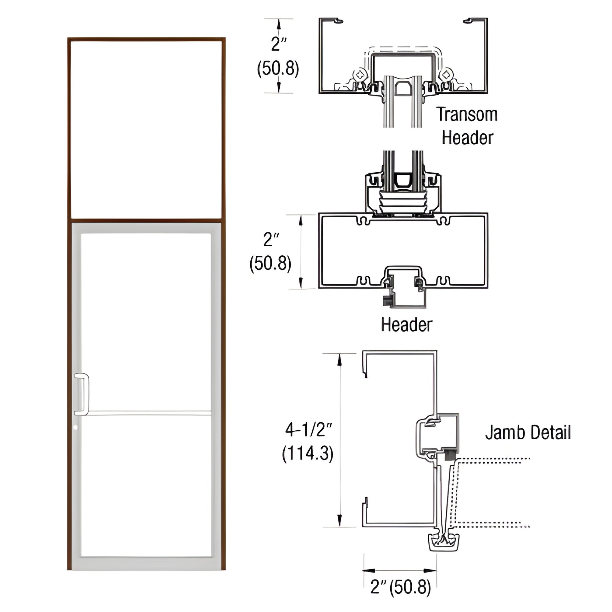 SKU 0B91822 black bronze anodized aluminum transom frame with 2" header and 4-1/2" jamb cross-sections.