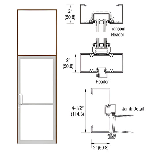 SKU 0B91822 black bronze anodized aluminum transom frame with 2" header and 4-1/2" jamb cross-sections.