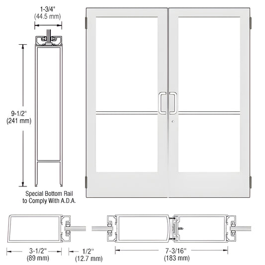 White Kynar commercial double glass entrance door with 9-1/2" ADA bottom rail and 3-1/2" stiles - SKU DE42552