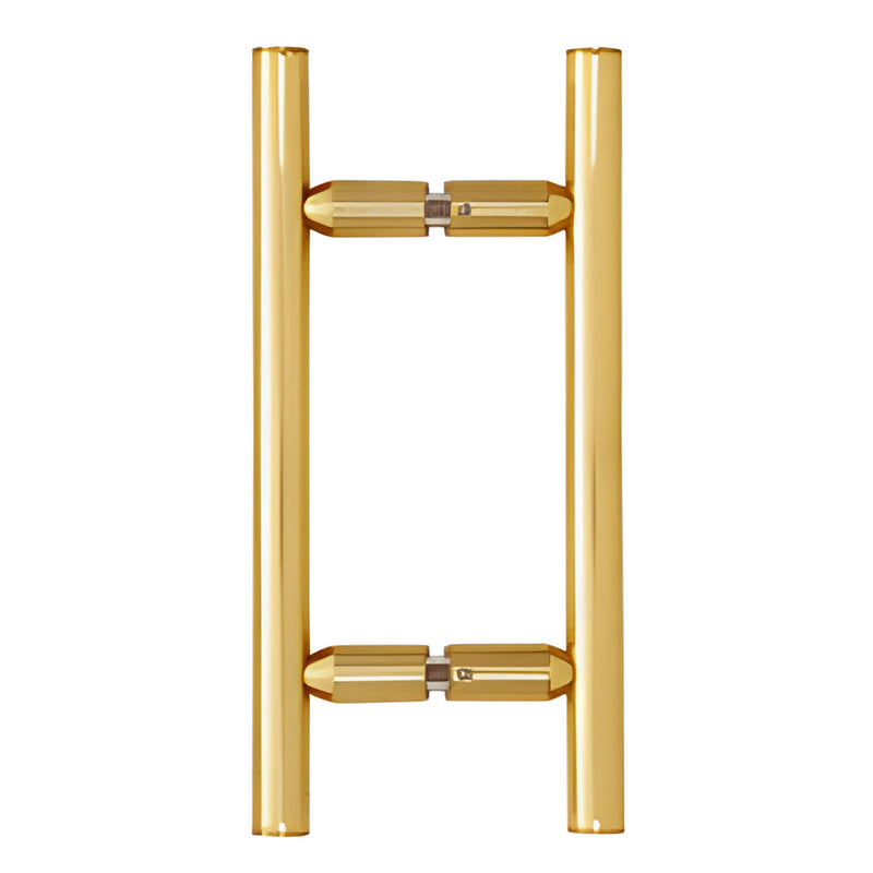 Polished brass ladder-style 6" back-to-back shower door pull, tubular 3/4" (19 mm) handle