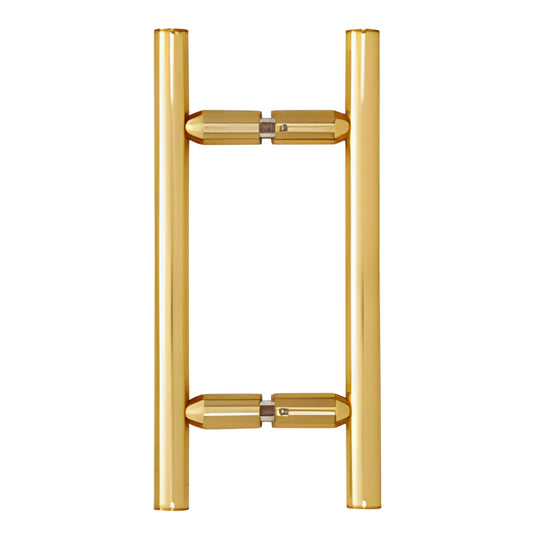 Ladder-style back-to-back shower door pull, 6" brass tubular handle with two crossbars, gold finish (SKU LP6X6ULBR)