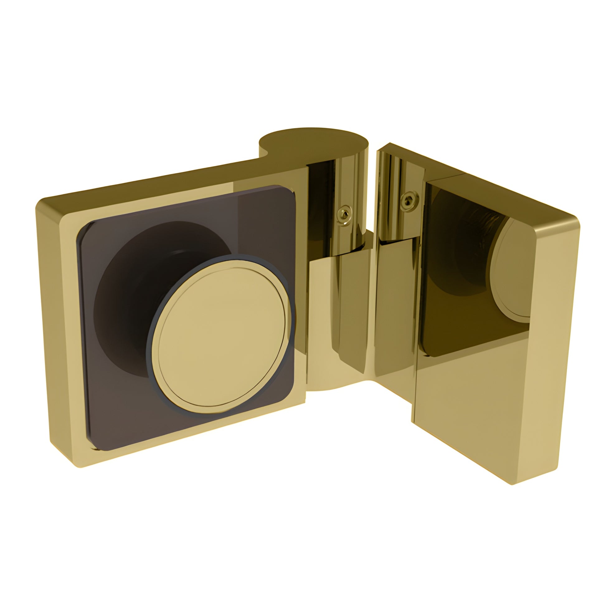 Lugano hinge LUG044LSB in satin brass - offset concealed square shower hinge for 8-10mm glass.