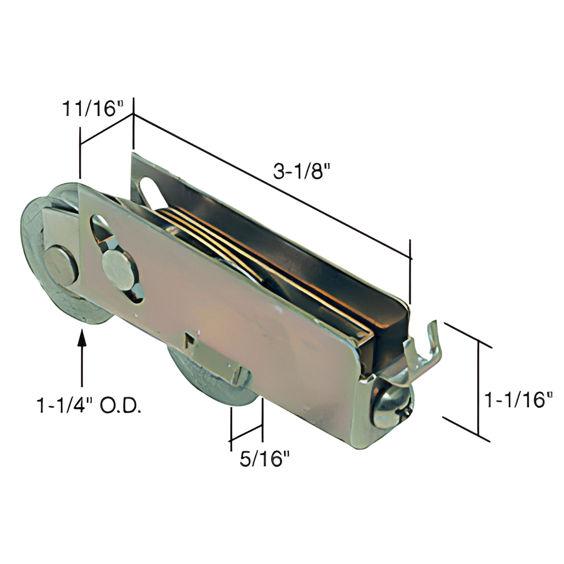 D1552 steel tandem adjustable sliding glass door roller assembly with two 1-1/4" concave wheels, 3-1/8" housing.