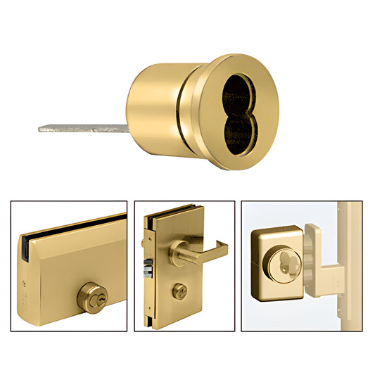Polished brass 7 pin SFIC mortise cylinder housing, 29.4mm dia, retrofit mortise lock housing - SKU 2CHPB