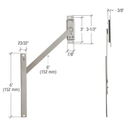 WH64642 stainless steel 6in adjustable window sash adjuster with brass sliding shoe and nylon friction block