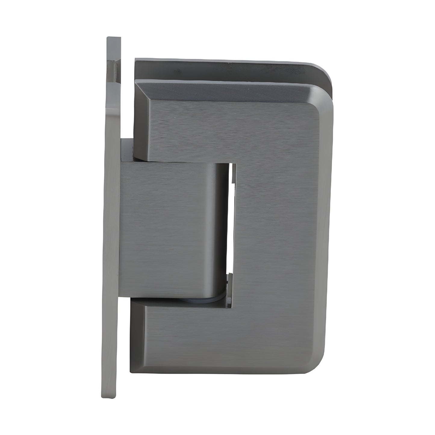 P1N037BN Pinnacle brushed-nickel brass glass shower hinge, wall-mount H plate for 8-12mm tempered glass, beveled edges