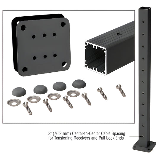 36 in matte-black aluminum square end post kit with base plate, gasket, SS washers, screws, cover buttons SKU P36TKBL