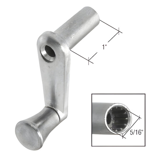 Aluminum diecast 1" window crank handle, 5/16" spline swivel knob, replacement (SKU R7007)