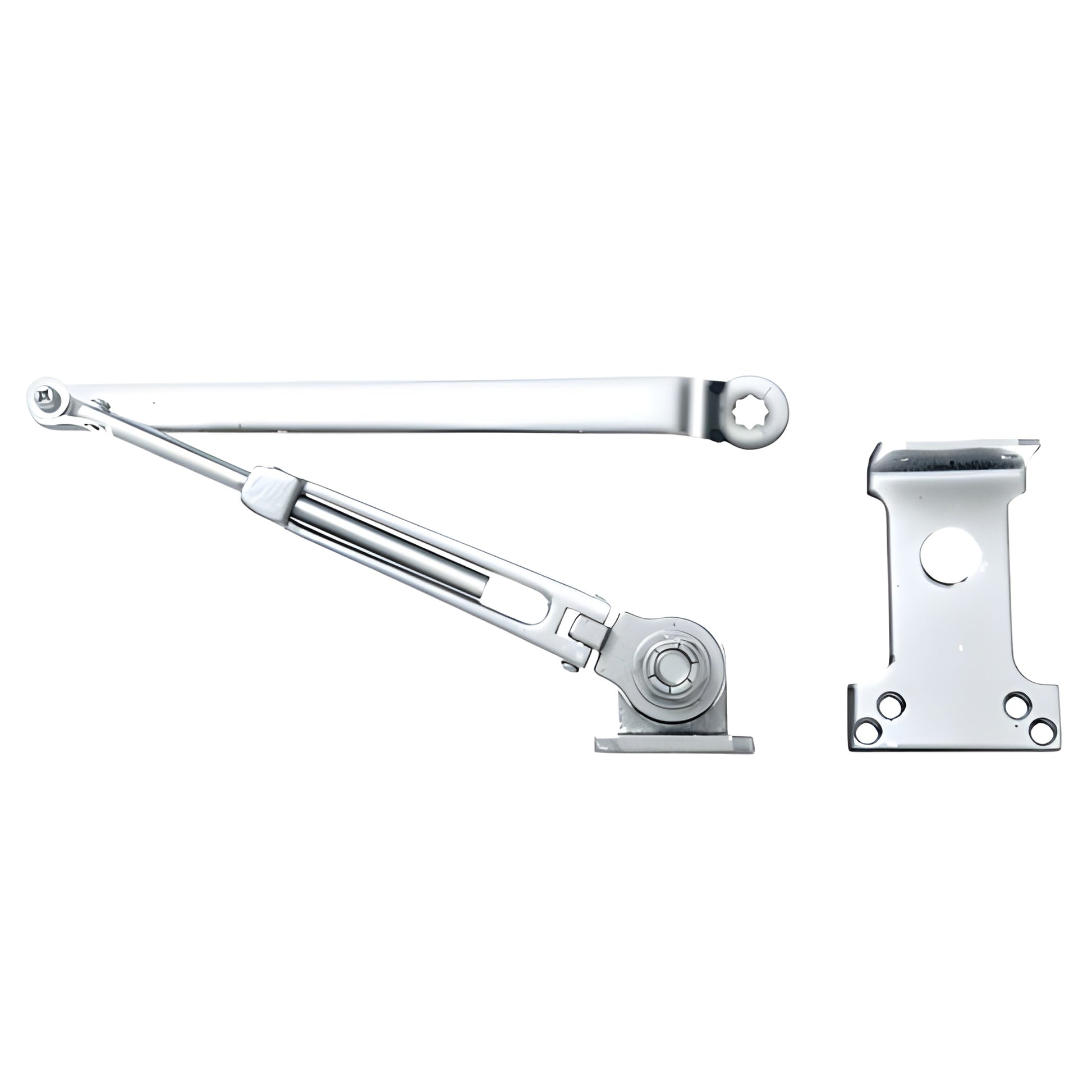 Chrome parallel arm hold-open bracket and closer arm for surface-mounted door closers (SKU DCH0ACH)