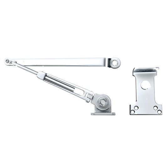 Chrome parallel arm hold-open bracket and closer arm for surface-mounted door closers (SKU DCH0ACH)