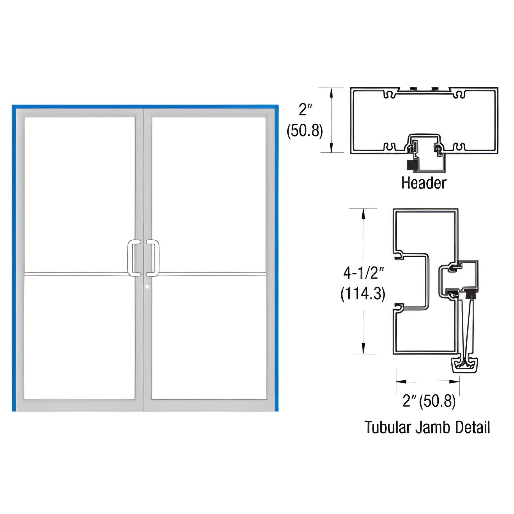 Custom Kynar double aluminum storefront door frame with aluminum threshold, gear-hinge tubular jambs (FR72871)