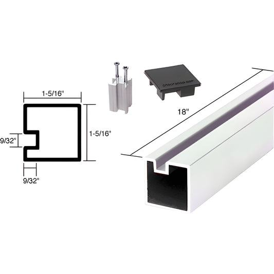 Aluminum 1-5/16" square partition post 18" with recessed glass pocket, black top cap and mounting base (SKU 6408518)