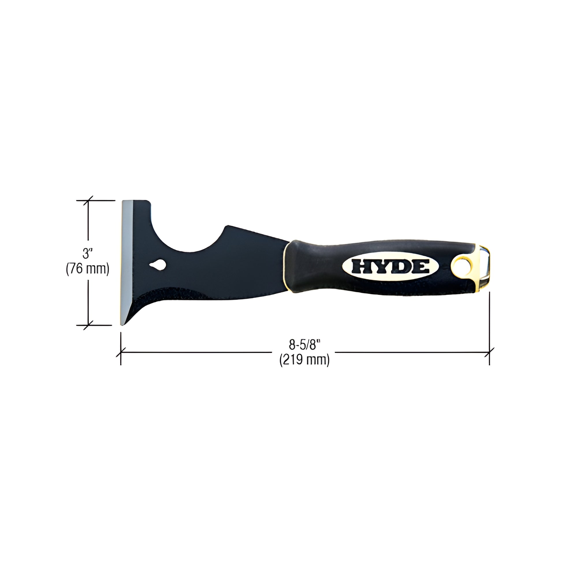Hyde 8-in-1 painter's tool with 3" electro-coated steel blade, soft-grip handle, 8-5/8" overall length - SKU 06995