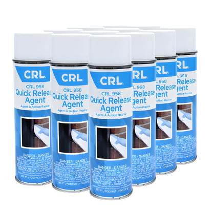 CRL Quick Release Agent aerosol can (SKU CRL958), 14 oz, blue-and-white label - adhesive and windshield sealant remover