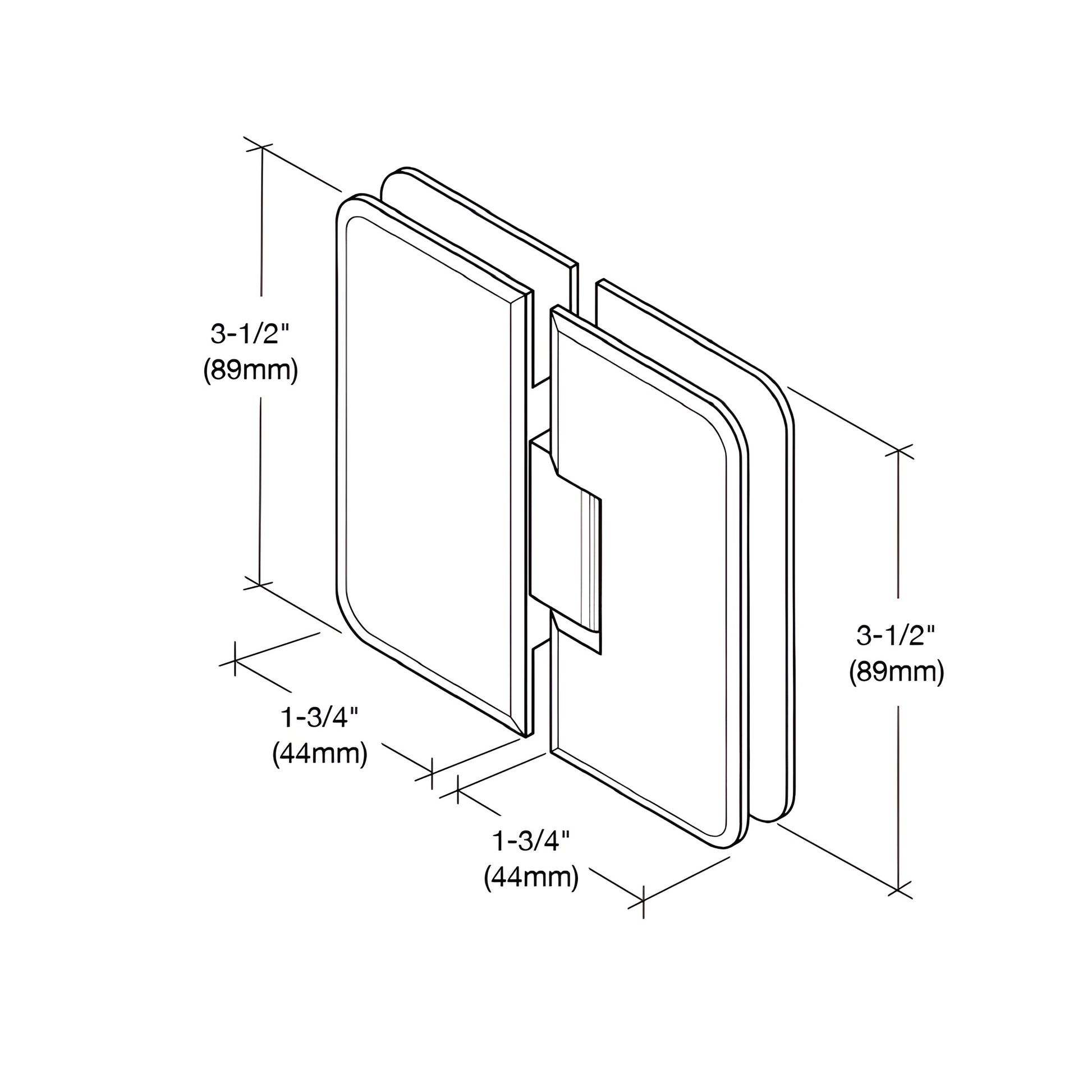 PET180CH polished chrome 180 glass-to-glass brass shower hinge, beveled, for 1/4-5/16 glass
