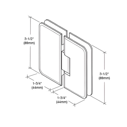PET180CH polished chrome 180 glass-to-glass brass shower hinge, beveled, for 1/4-5/16 glass