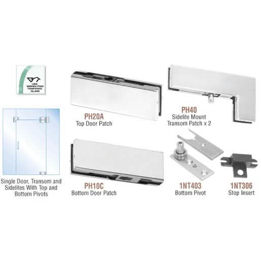CRL Satin Anodized North American Patch Door Kit for Fixed Transom and Sidelites, No Lock