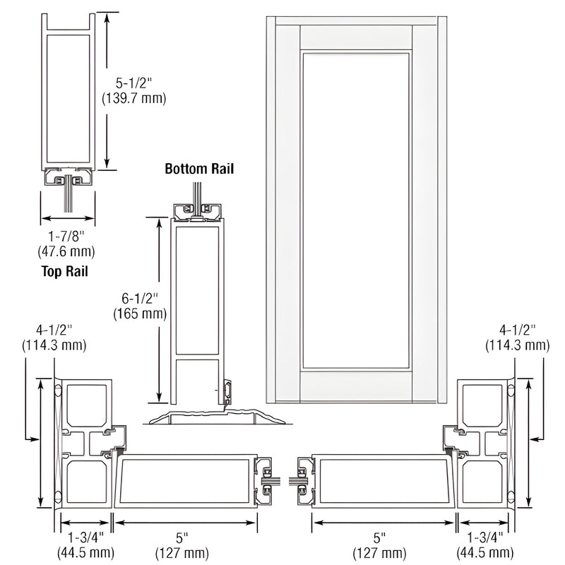 Blank Durafront WS commercial entrance door, White Kynar, SKU DB91652 - 5" stiles, 51 2" top, 61 2" bottom, fits 1/4" glass.