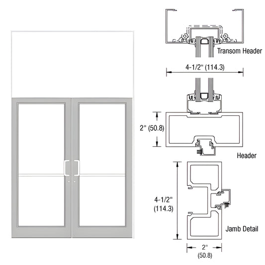 FD62552 white Kynar aluminum storefront double-door frame with transom, 76x126 overall, fits 72x84 butt-hinge door