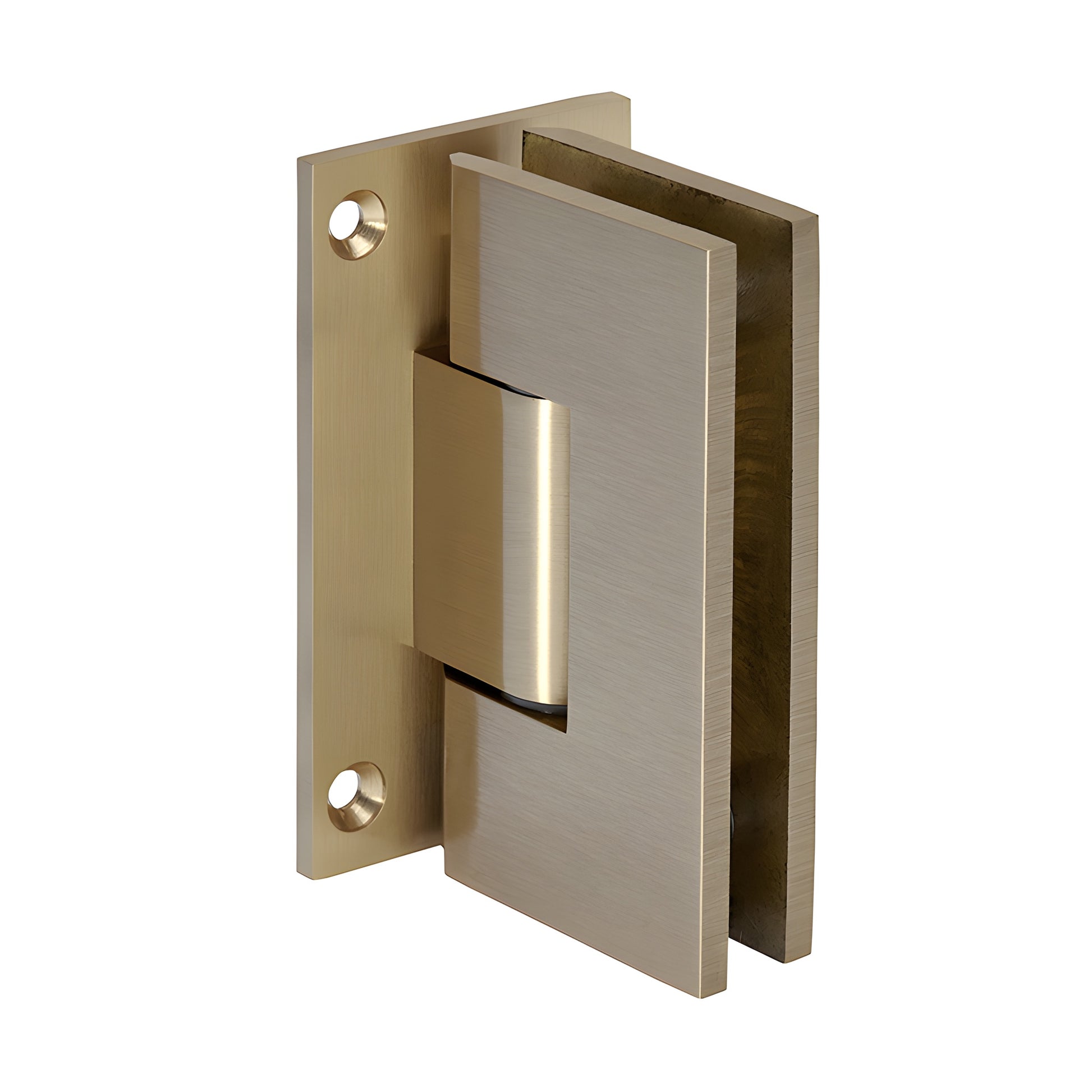 Brushed-bronze brass Vienna shower door hinge with full backplate for 3/8-1/2 glass, SKU V1E037BBRZ