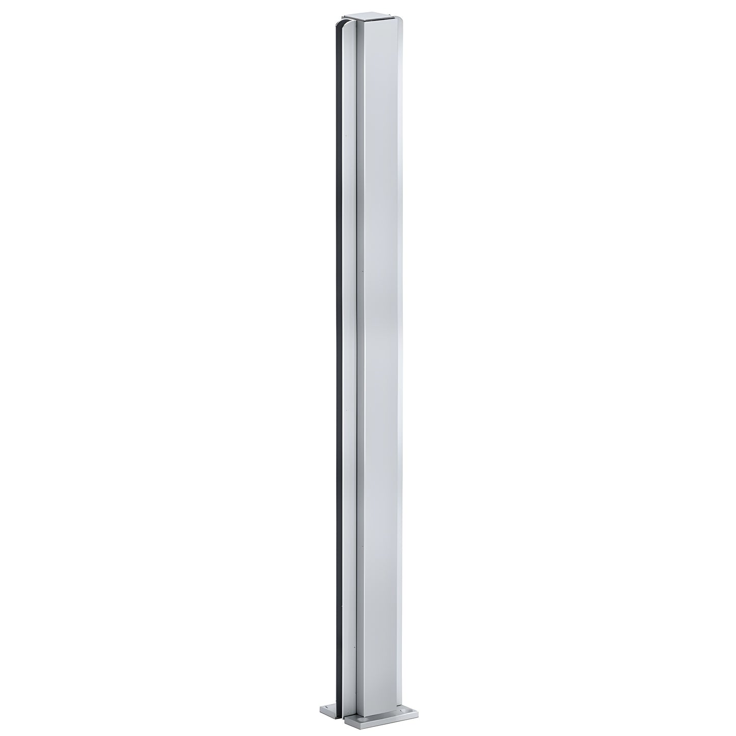 Satin anodized aluminum 30" square partition post with U-channel glazing for 1/4" glass (SKU D990A30C)