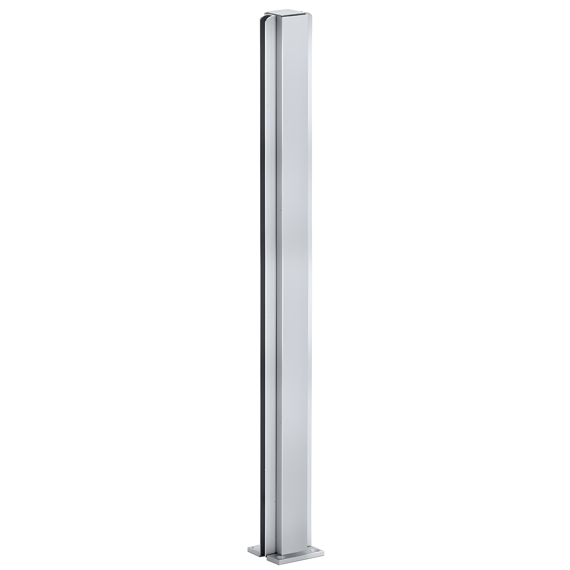 Satin anodized aluminum 30" square partition post with U-channel glazing for 1/4" glass (SKU D990A30C)