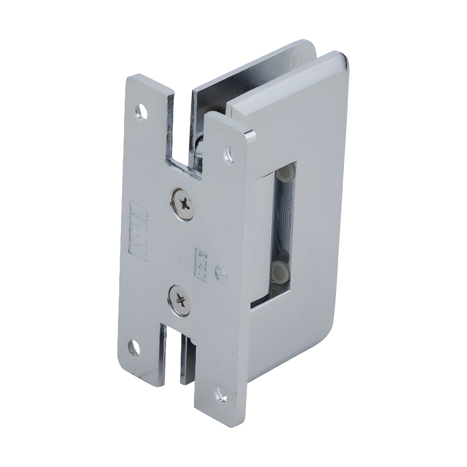 C0L537CH polished chrome brass Cologne shower hinge, beveled corner design, for 3/8-1/2" (10-12mm) glass.