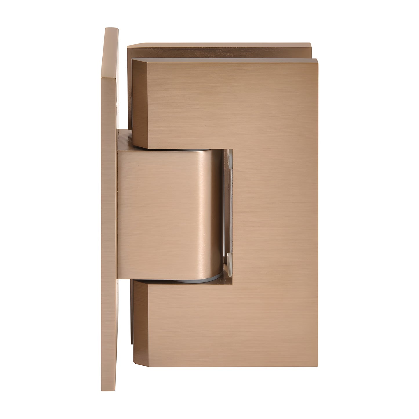 Dark brushed-bronze adjustable Vienna shower door hinge with full back plate, brass, for 3/8-1/2" glass