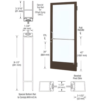 CRL-U.S. Aluminum Series 250 36x84 Narrow Stile Door, Black Anodized