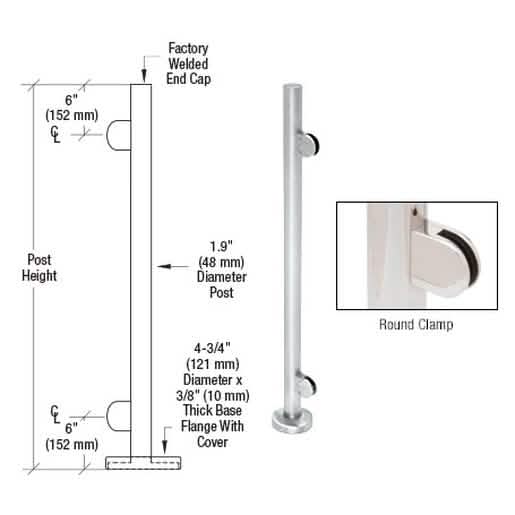 CRL Polished Stainless Steel 36" Glass Clamp End Post Railing Kit - Sleek & Durable