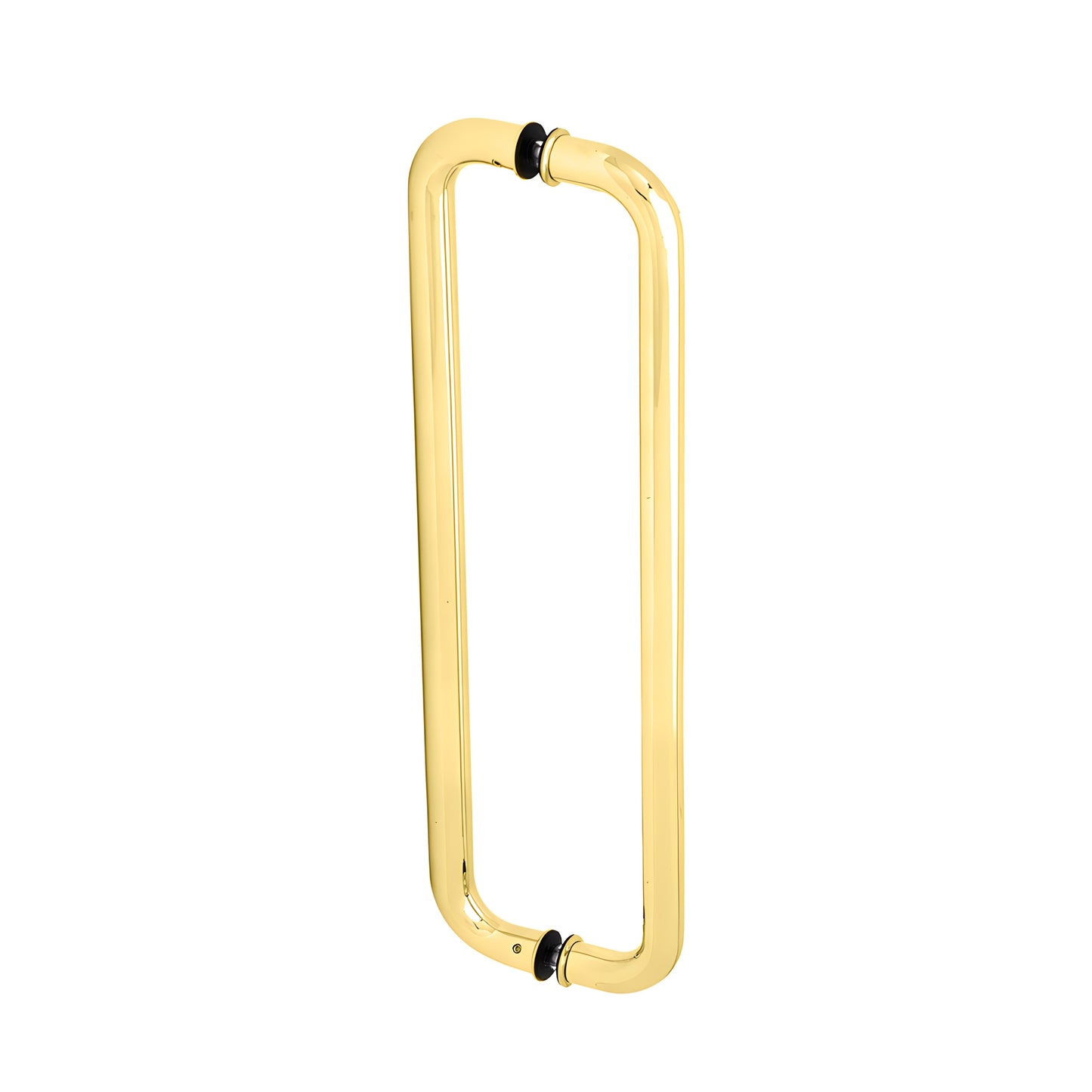 Polished brass glass-mounted pull handle, 18 in center-to-center, fits 3/8-3/4 in glass (SKU CM18X18BR)