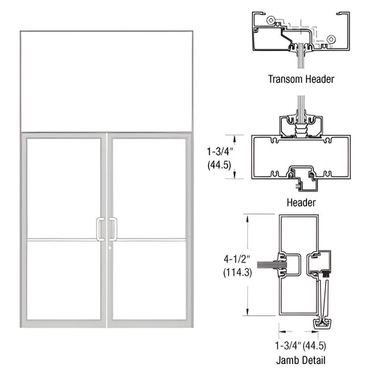 FR62811 clear anodized transom frame with double storefront doors, jamb/header and threshold details