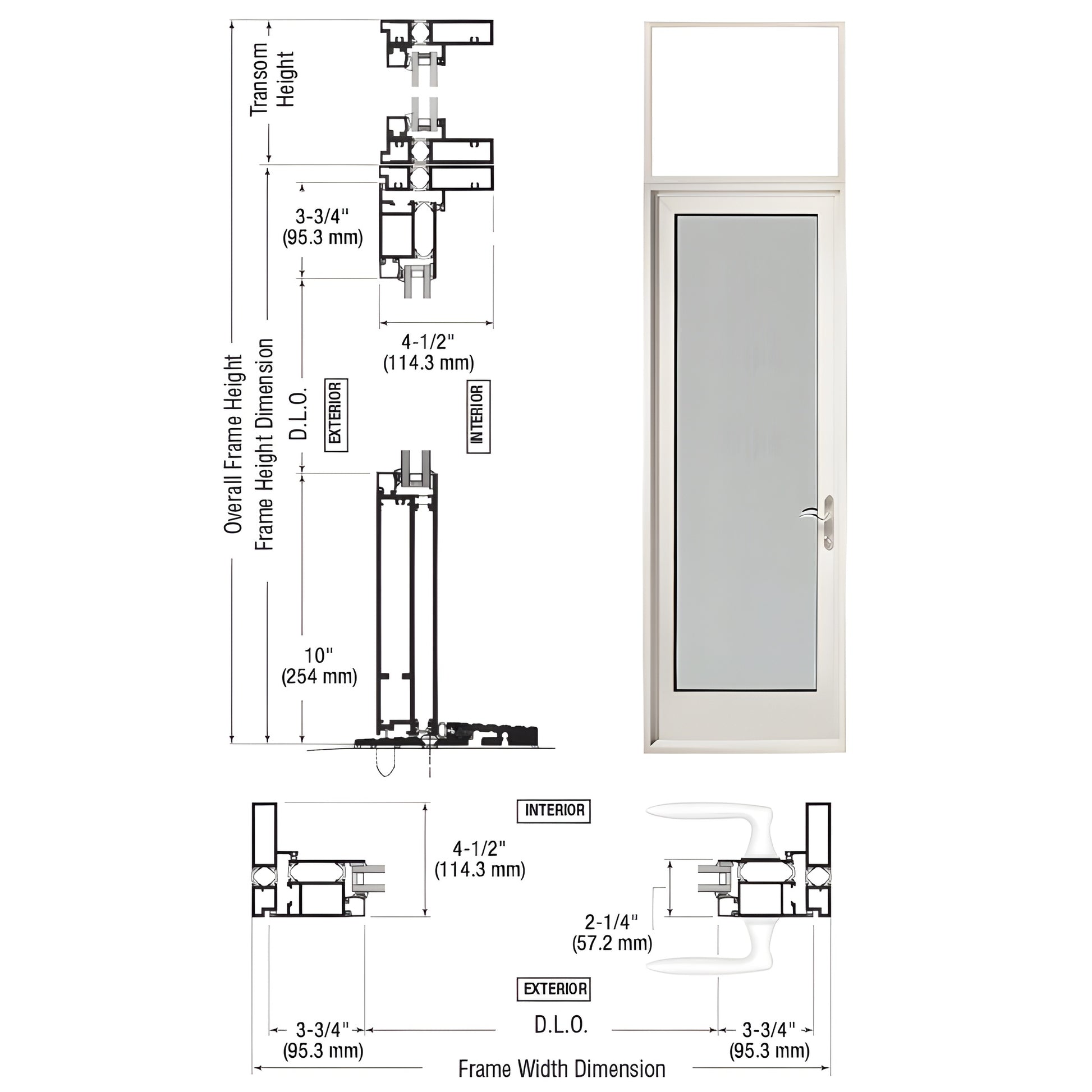 White Kynar outswing patio door with transom, 1" insulating glass, thermally broken frame, five point lock - SKU PNA91552R0
