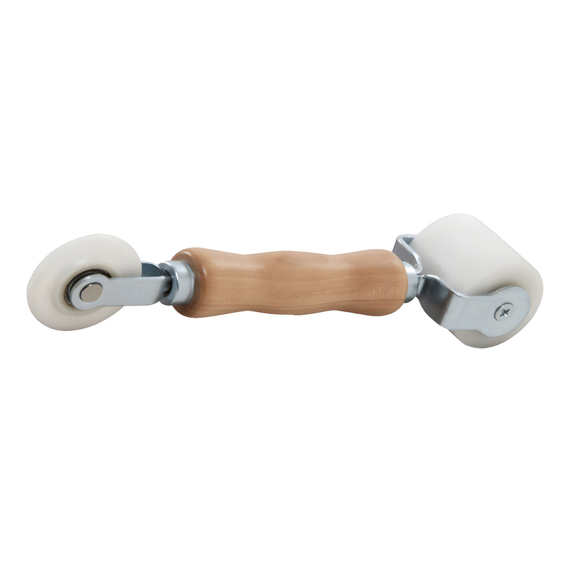 CRL K7NFR40 nylon flat-edge roller and spline tool - contoured wood handle with two nylon rollers (2") on steel yokes.