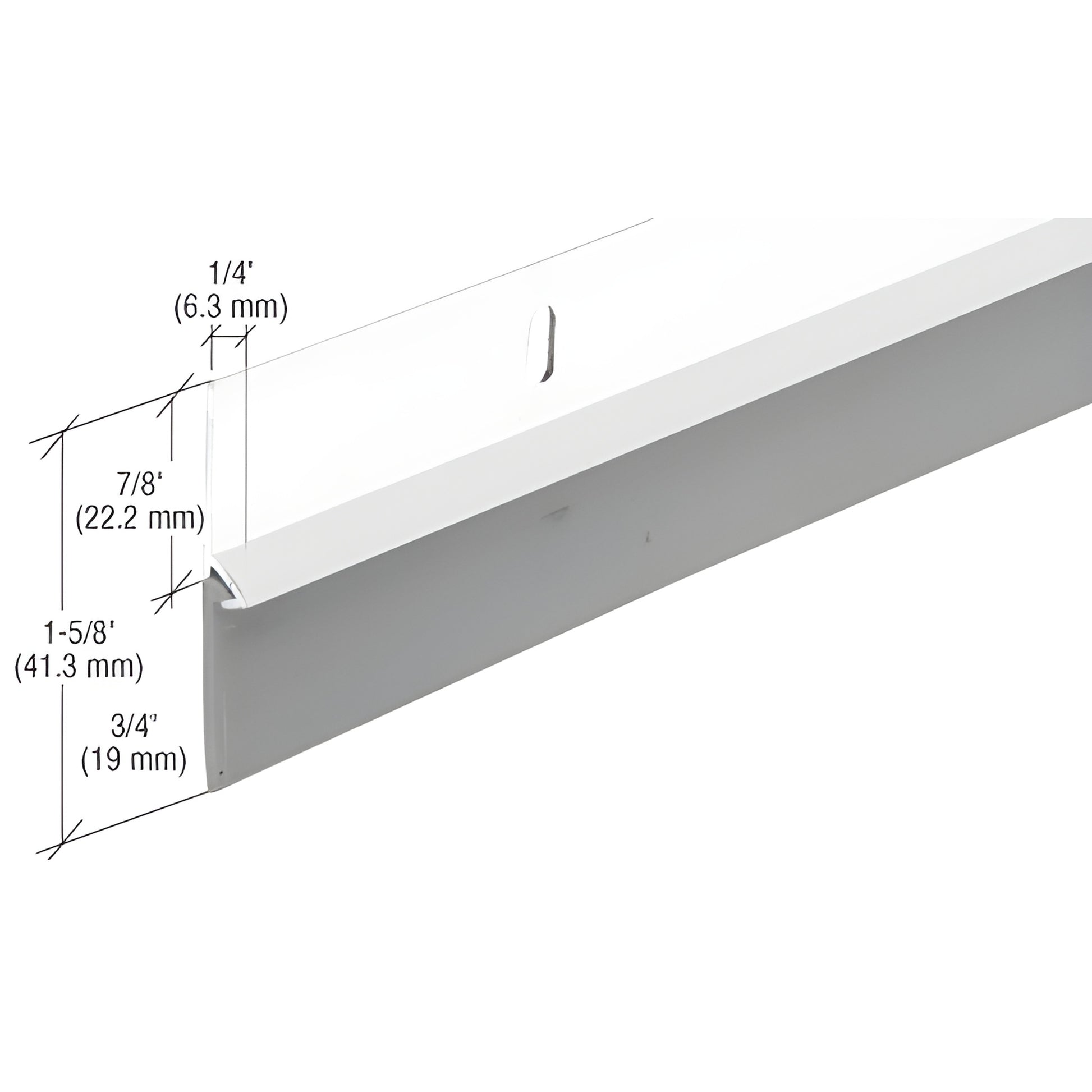 DS37W white aluminum door sweep, 36" long, 1-5/8" high with locked-in vinyl bottom seal.