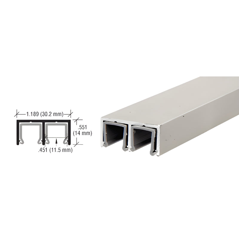 D609BN brushed-nickel aluminum double upper channel with plastic liner for sliding doors, 1.189 in width.