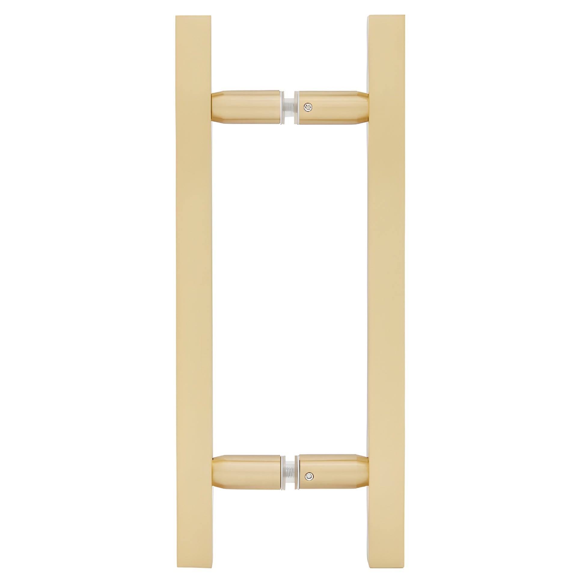 SLP8X8SB satin brass ladder-style square tubular shower door pull, 12" overall, 3/4" tube, back-to-back glass mount
