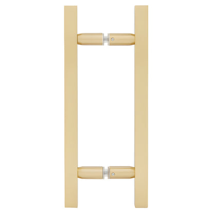 SLP8X8SB satin brass ladder-style square tubular shower door pull, 12" overall, 3/4" tube, back-to-back glass mount